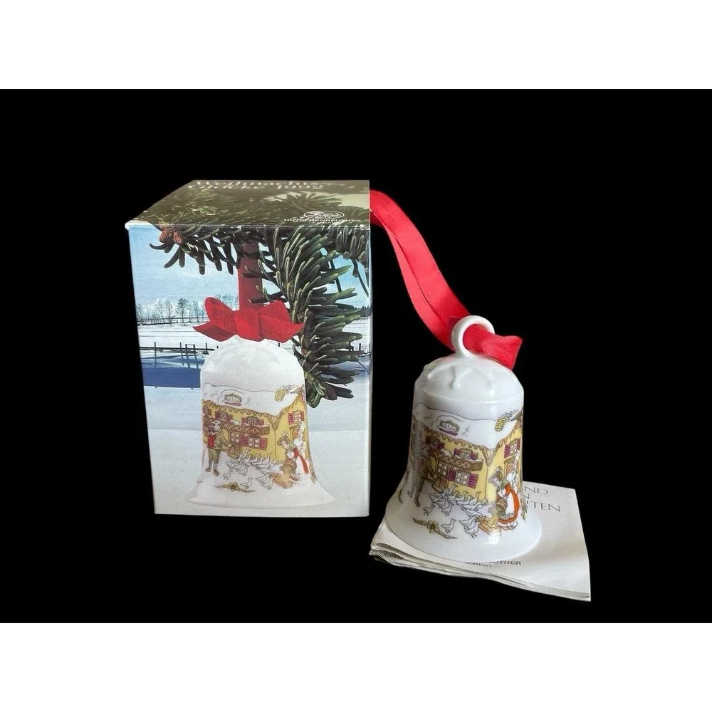 At the Goose Inn Christmas Bell Ornament 1992 Weihnachts Glock Porcelain Germany